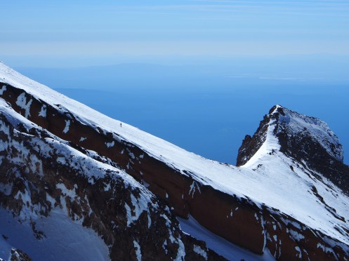 Lone climber on the avalanche gulch route