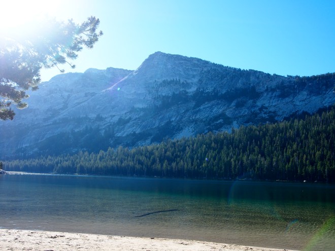 Morning view of the peak from Tenaya lake below.