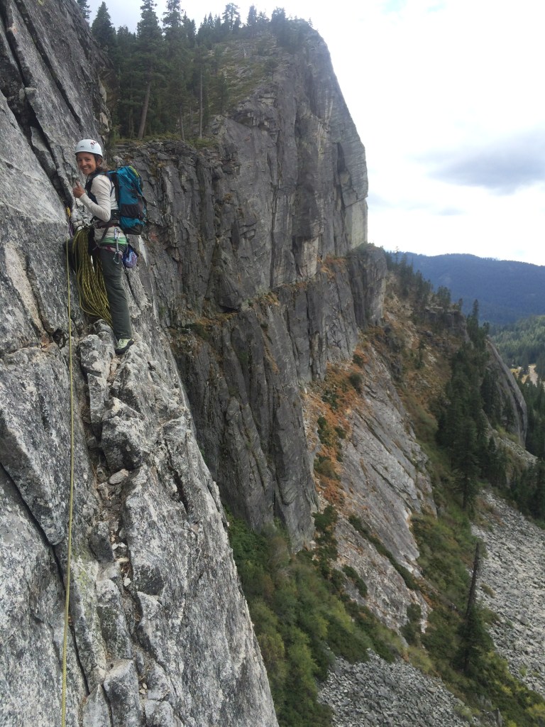 Sara at the 2nd belay station after Connor lead the sketchy 